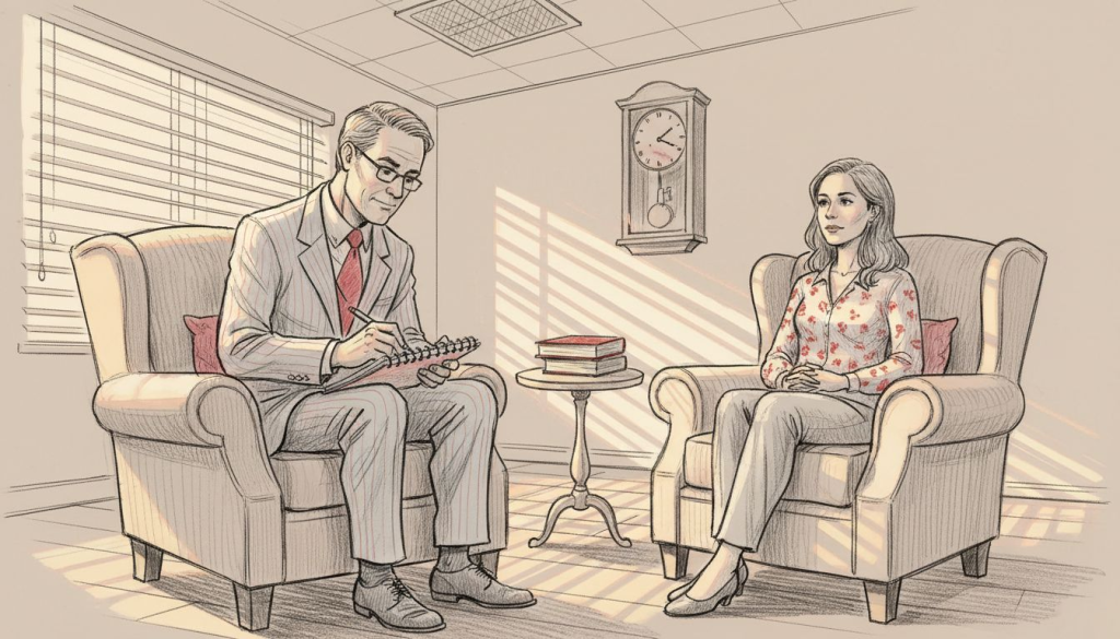 Hypnotherapist taking feedback notes during session