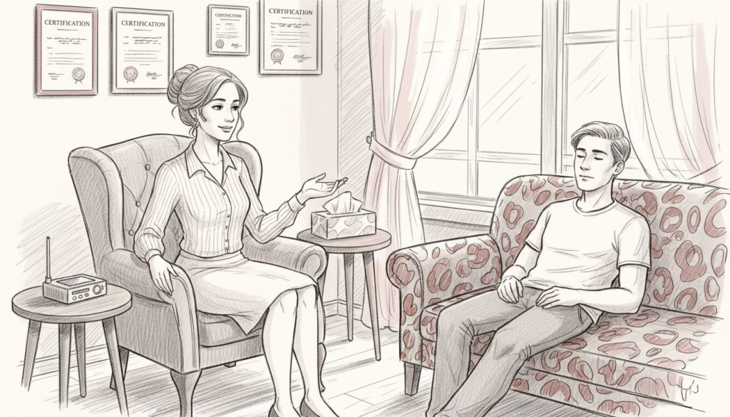 Therapist guides client during hypnotherapy session