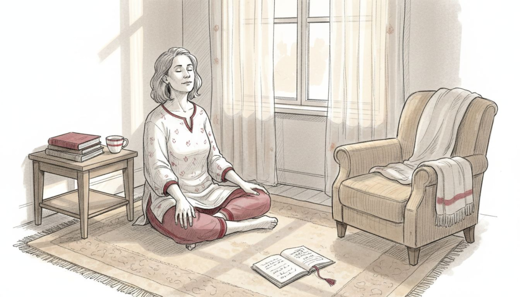 Woman practicing self-hypnosis in living room