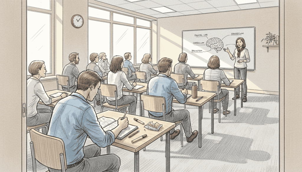 Adults learning in hypnotherapy certification classroom