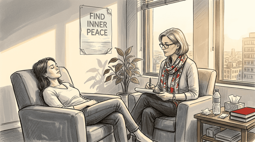 Hypnotherapist guides session in peaceful office