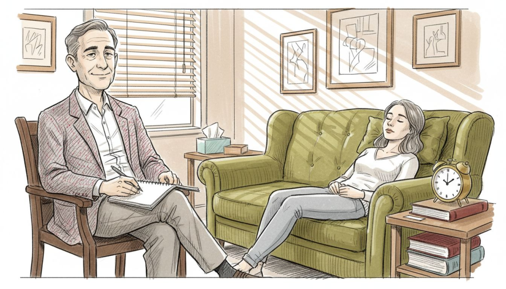 Hypnotherapist guiding client in therapy session