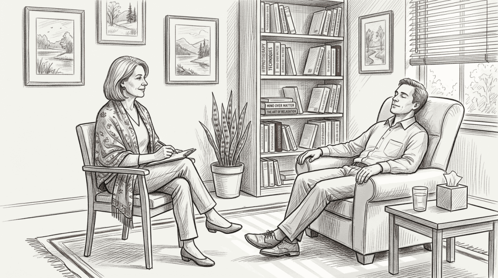 Hypnotherapist guiding client in office