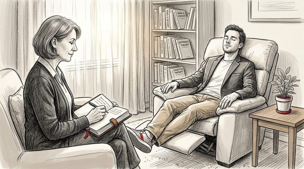 Hypnotherapist guiding client in office session